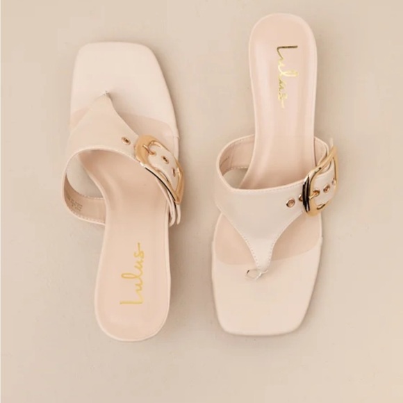Lulus Meline Bone Thong Buckle Slide Sandals White Size 10 - Picture 2 of 9